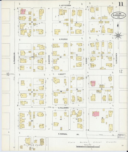 Sanborn Fire Insurance Map from Kirksville, Adair County, Missouri (1906), Sheet #0011 - Historic Sanborn Fire Insurance Map Print, vintage old map wall art, antique decor, genealogy gift, Missouri Missouri map