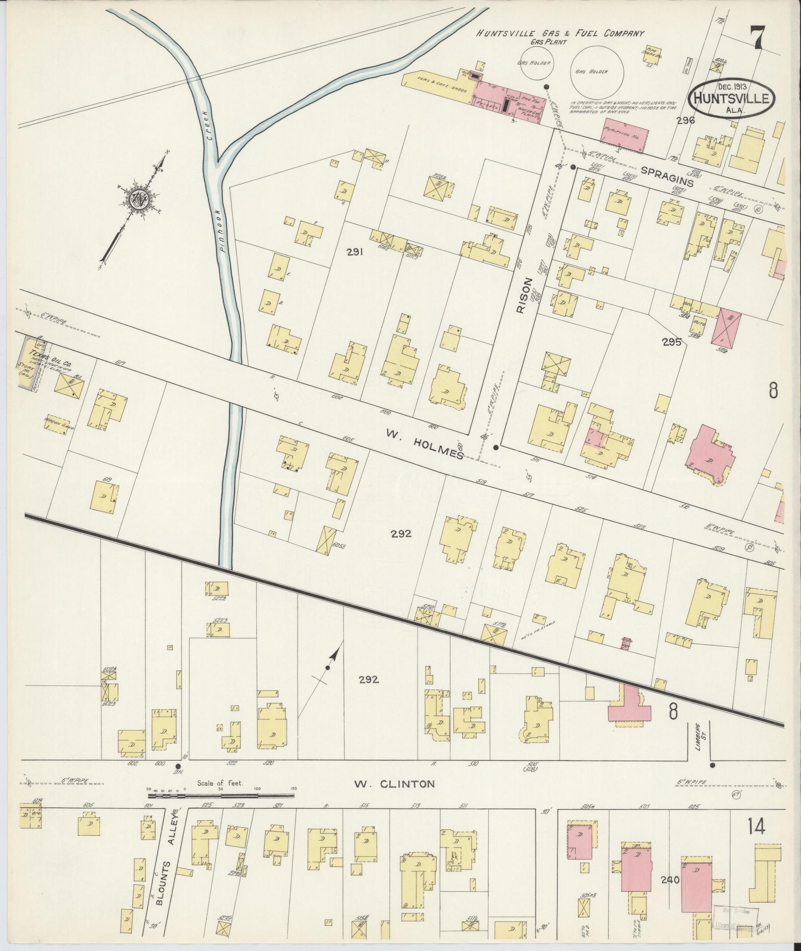Sanborn Fire Insurance Map from Huntsville, Madison County, Alabama (1913), Sheet #0007 - Complete Map Set gallery image, historic Sanborn map, vintage wall art, Alabama Alabama