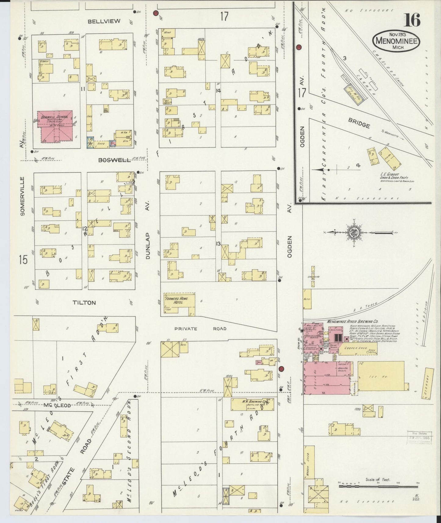 Sanborn Fire Insurance Map from Menominee, Menominee County, Michigan (1913), Sheet #0016 - Historic Sanborn Fire Insurance Map Print, vintage old map wall art, antique decor, genealogy gift, Michigan Michigan map