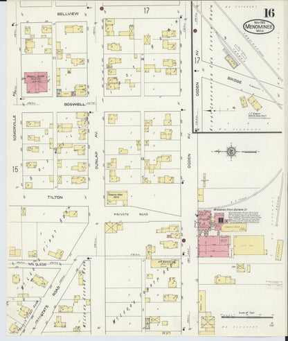 Sanborn Fire Insurance Map from Menominee, Menominee County, Michigan (1913), Sheet #0016 - Historic Sanborn Fire Insurance Map Print, vintage old map wall art, antique decor, genealogy gift, Michigan Michigan map