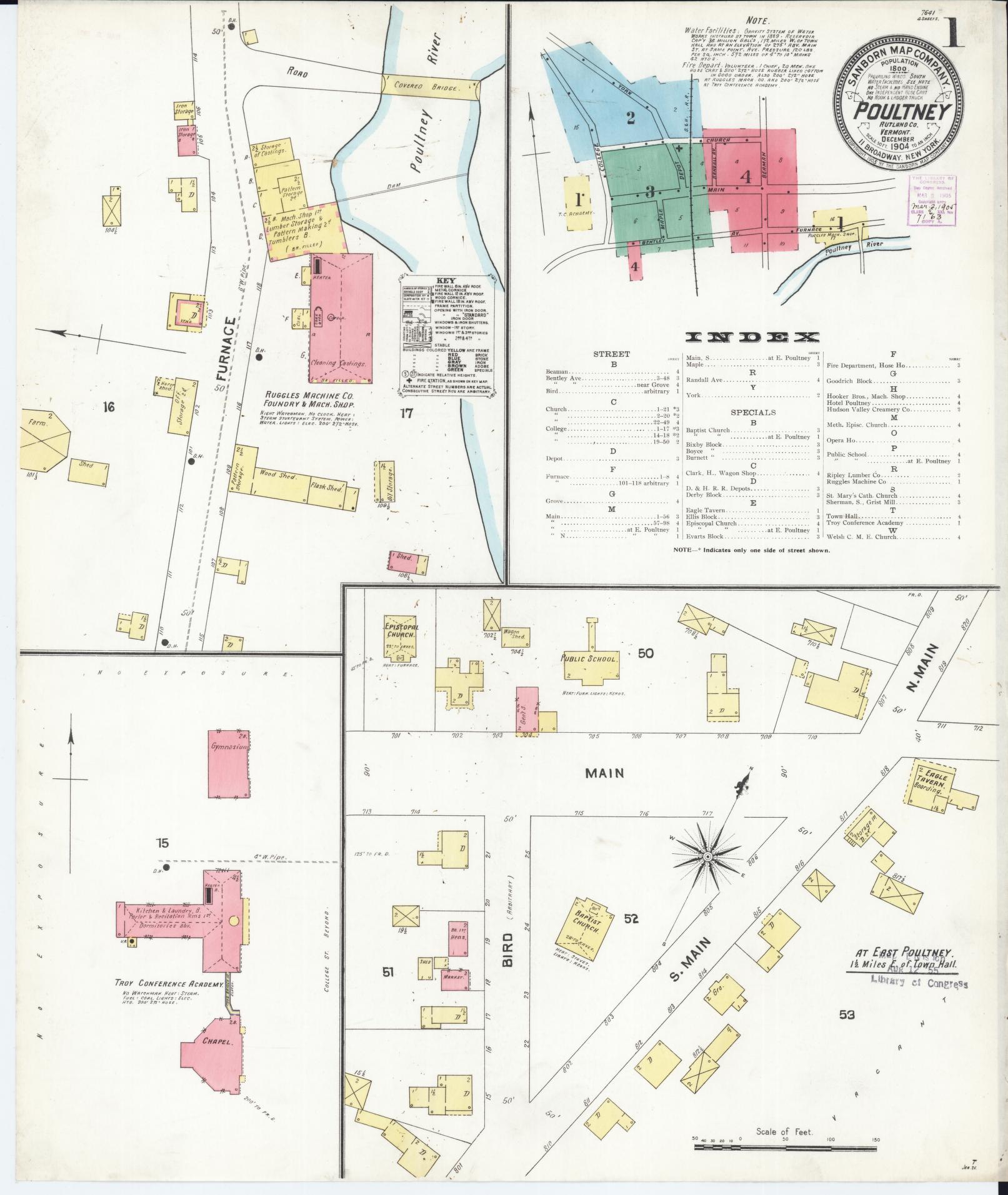 Sanborn Fire Insurance Map from Poultney, Rutland County, Vermont. (1904) – Historic Sanborn Fire Insurance Map Print