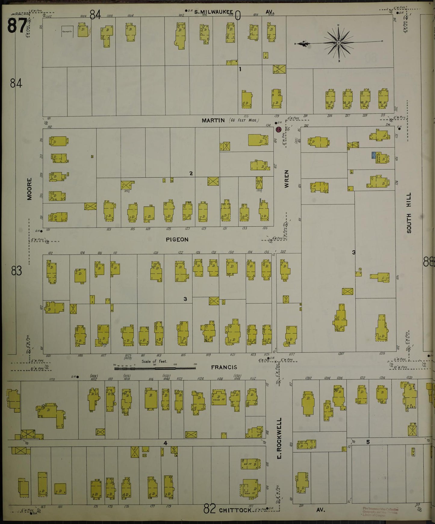 Sanborn Fire Insurance Map from Jackson, Jackson County, Michigan (1907), Sheet #0087 - Complete Map Set gallery image, historic Sanborn map, vintage wall art, Michigan Michigan