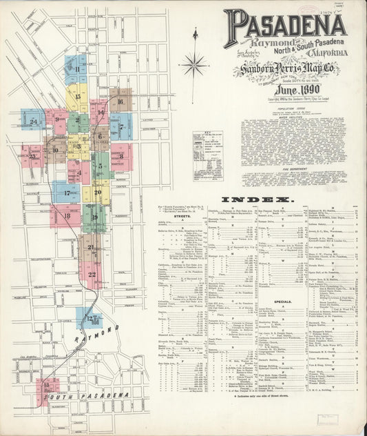 Sanborn Fire Insurance Map from Pasadena, Los Angeles County, California. (1890) – Historic Sanborn Fire Insurance Map Print