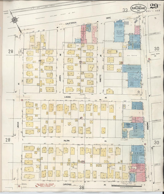 Sanborn Fire Insurance Map from Burlingame, San Mateo County, California (1949), Sheet #0029 - Historic Sanborn Fire Insurance Map Print, vintage old map wall art, antique decor, genealogy gift, California California map