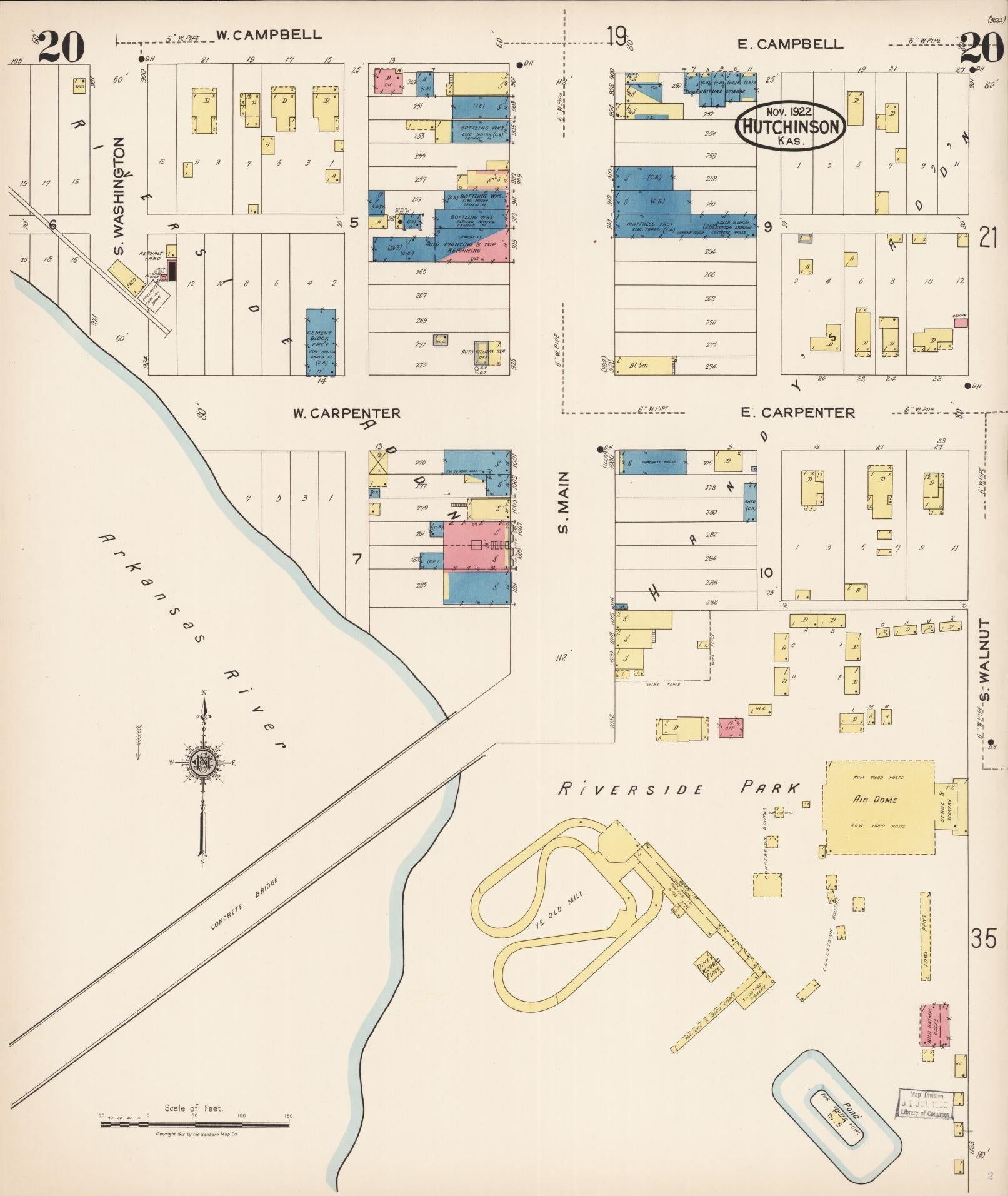 Sanborn Fire Insurance Map from Hutchinson, Reno County, Kansas (1922), Sheet #0021 - Complete Map Set gallery image, historic Sanborn map, vintage wall art, Kansas Kansas