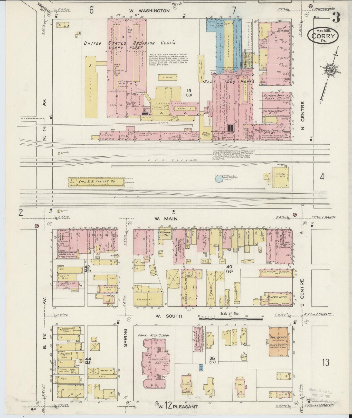 Sanborn Fire Insurance Map from Corry, Erie County, Pennsylvania (1915), Sheet #0003 - Historic Sanborn Fire Insurance Map Print, vintage old map wall art, antique decor, genealogy gift, Pennsylvania Pennsylvania map