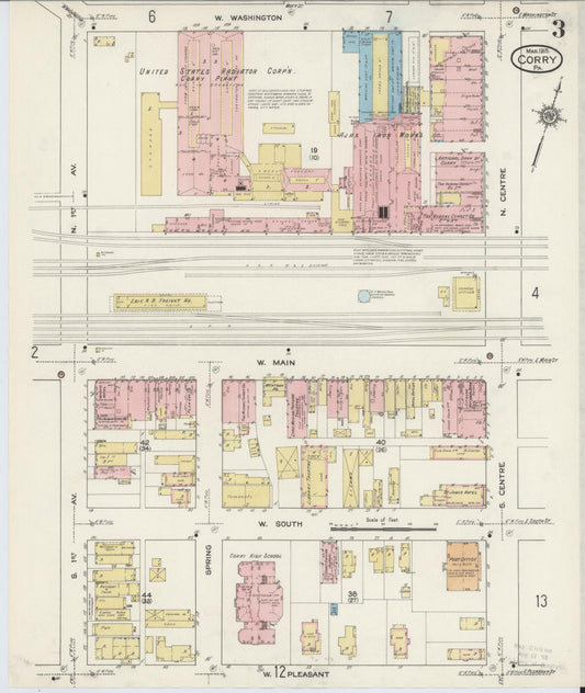 Sanborn Fire Insurance Map from Corry, Erie County, Pennsylvania (1915), Sheet #0003 - Historic Sanborn Fire Insurance Map Print, vintage old map wall art, antique decor, genealogy gift, Pennsylvania Pennsylvania map