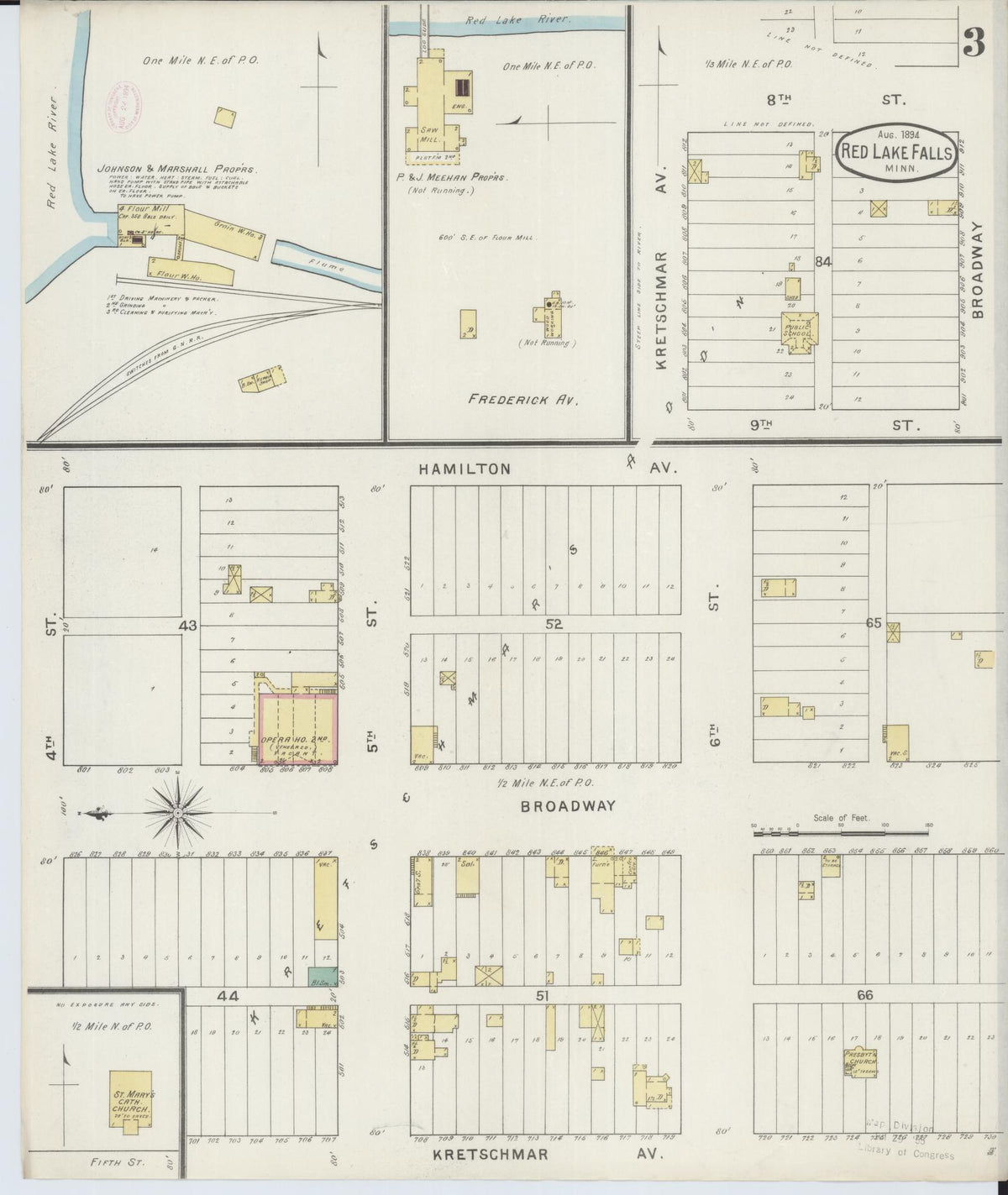 Sanborn Fire Insurance Map from Red Lake Falls, Red Lake County, Minnesota (1894), Sheet #0003 - Historic Sanborn Fire Insurance Map Print, vintage old map wall art, antique decor, genealogy gift, Minnesota Minnesota map