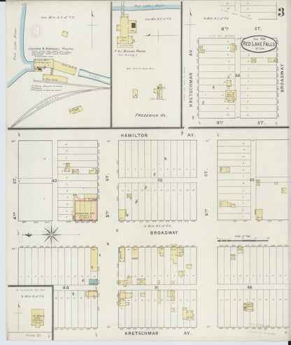Sanborn Fire Insurance Map from Red Lake Falls, Red Lake County, Minnesota (1894), Sheet #0003 - Historic Sanborn Fire Insurance Map Print, vintage old map wall art, antique decor, genealogy gift, Minnesota Minnesota map