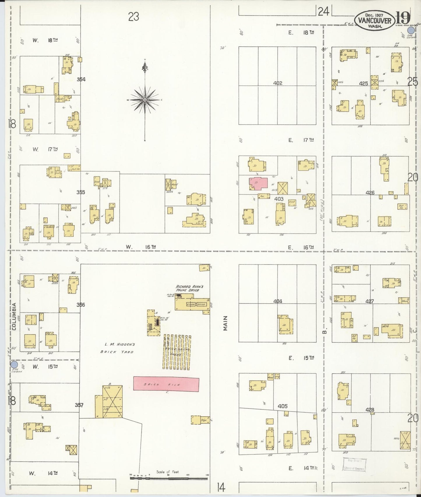 Sanborn Fire Insurance Map from Vancouver, Clark County, Washington (1907), Sheet #0019 - Complete Map Set gallery image, historic Sanborn map, vintage wall art, Washington Washington