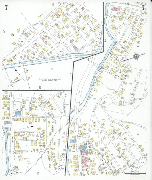 Sanborn Fire Insurance Map from Cumberland, Harlan County, Kentucky (1949), Sheet #0007 - Historic Sanborn Fire Insurance Map Print, vintage old map wall art, antique decor, genealogy gift, Kentucky Kentucky map