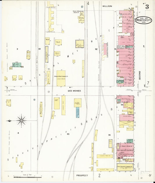 Sanborn Fire Insurance Map from Webster City, Hamilton County, Iowa (1907), Sheet #0003 - Historic Sanborn Fire Insurance Map Print, vintage old map wall art