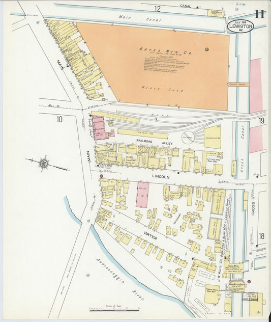 Sanborn Fire Insurance Map from Lewiston, Androscoggin County, Maine (1914), Sheet #0011 - Historic Sanborn Fire Insurance Map Print, vintage old map wall art, antique decor, genealogy gift, Maine Maine map