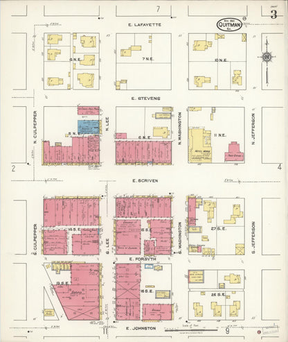Sanborn Fire Insurance Map from Quitman, Brooks County, Georgia (1921), Sheet #0003 - Complete Map Set gallery image, historic Sanborn map, vintage wall art, Georgia Georgia