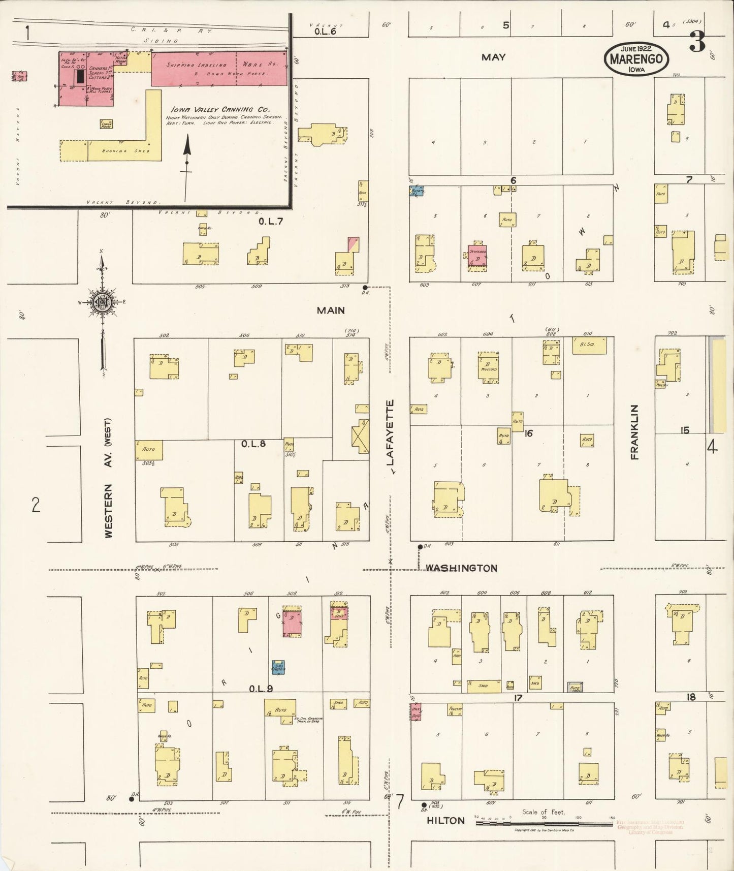 Sanborn Fire Insurance Map from Marengo, Iowa County, Iowa (1922), Sheet #0003 - Historic Sanborn Fire Insurance Map Print
