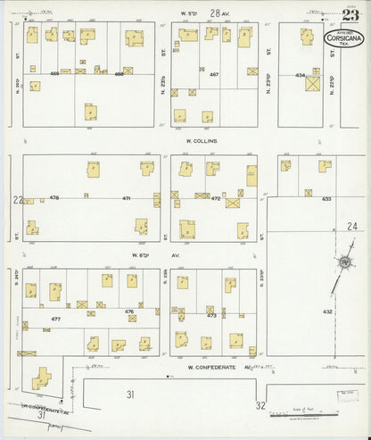 Sanborn Fire Insurance Map from Corsicana, Navarro County, Texas (1921), Sheet #0023 - Complete Map Set gallery image, historic Sanborn map, vintage wall art, Texas Texas