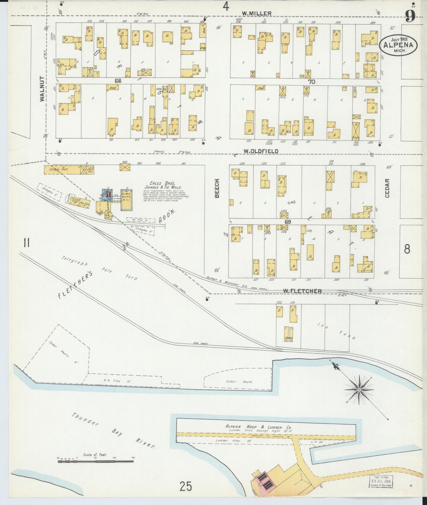 Sanborn Fire Insurance Map from Alpena, Alpena County, Michigan (1901), Sheet #0009 - Historic Sanborn Fire Insurance Map Print, vintage old map wall art, antique decor, genealogy gift, Michigan Michigan map