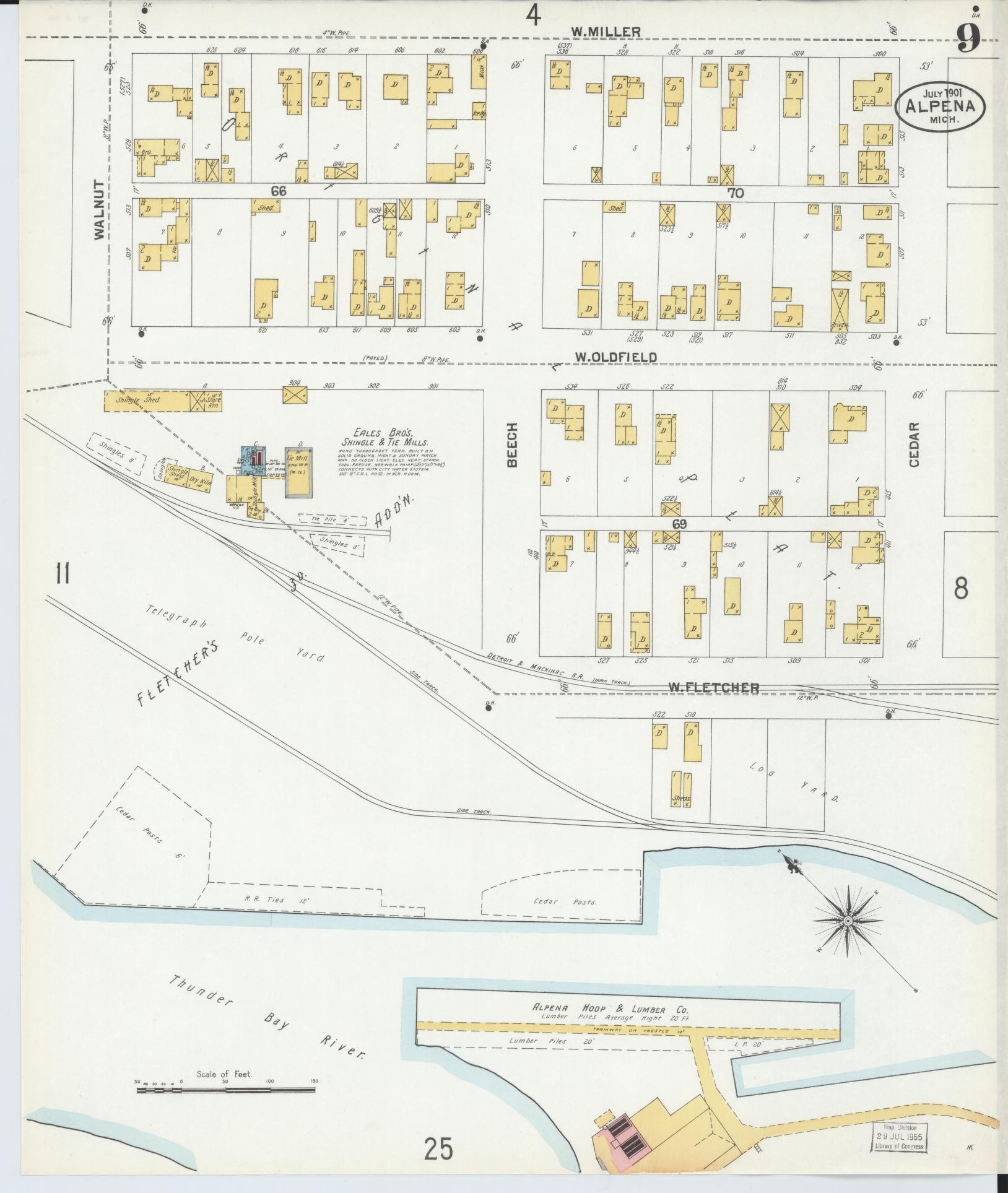 Sanborn Fire Insurance Map from Alpena, Alpena County, Michigan (1901), Sheet #0009 - Historic Sanborn Fire Insurance Map Print, vintage old map wall art, antique decor, genealogy gift, Michigan Michigan map