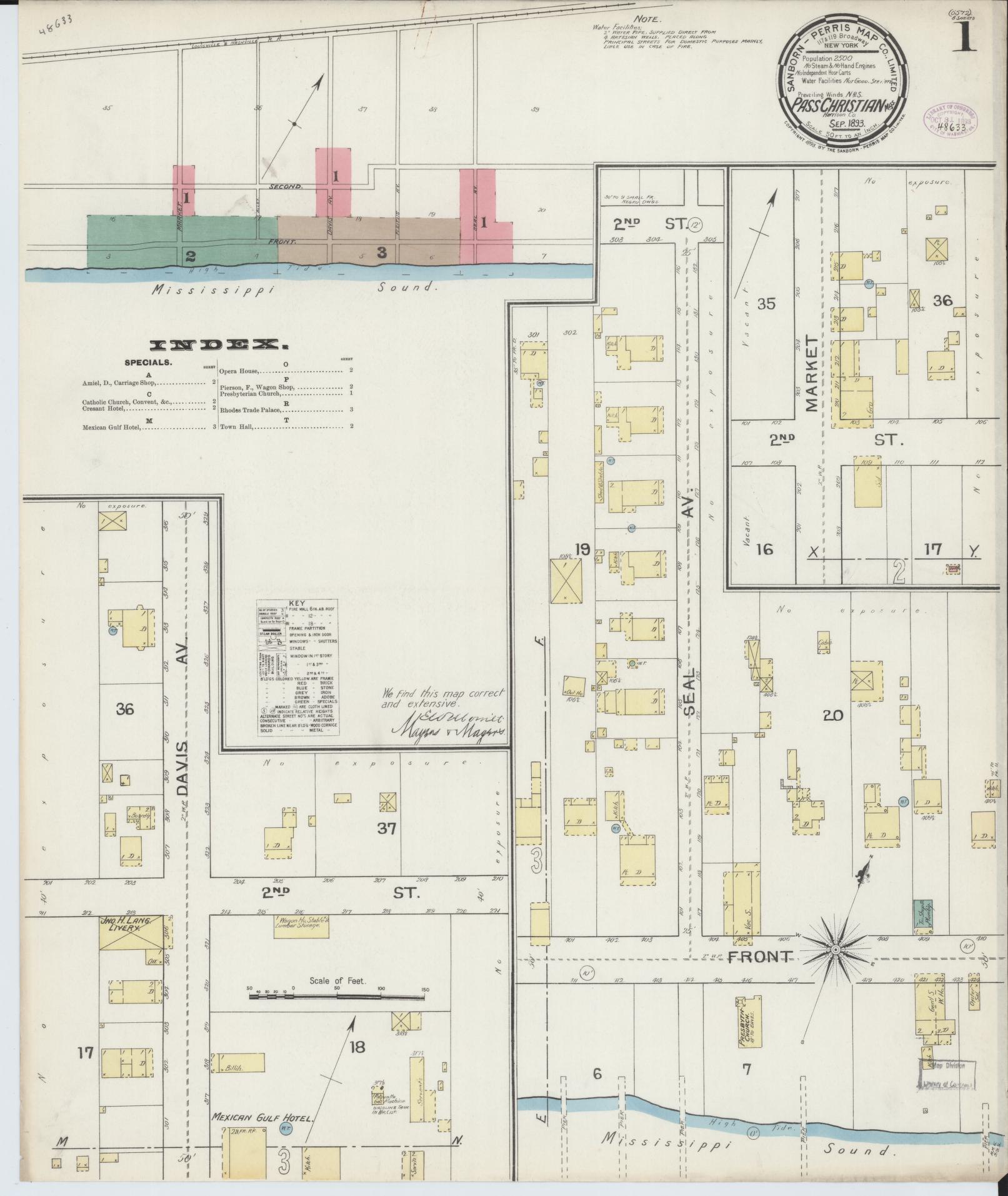 Sanborn Fire Insurance Map from Pass Christian, Harrison County, Mississippi (1893), Sheet #0001 - Complete Map Set gallery image, historic Sanborn map, vintage wall art, Mississippi Mississippi