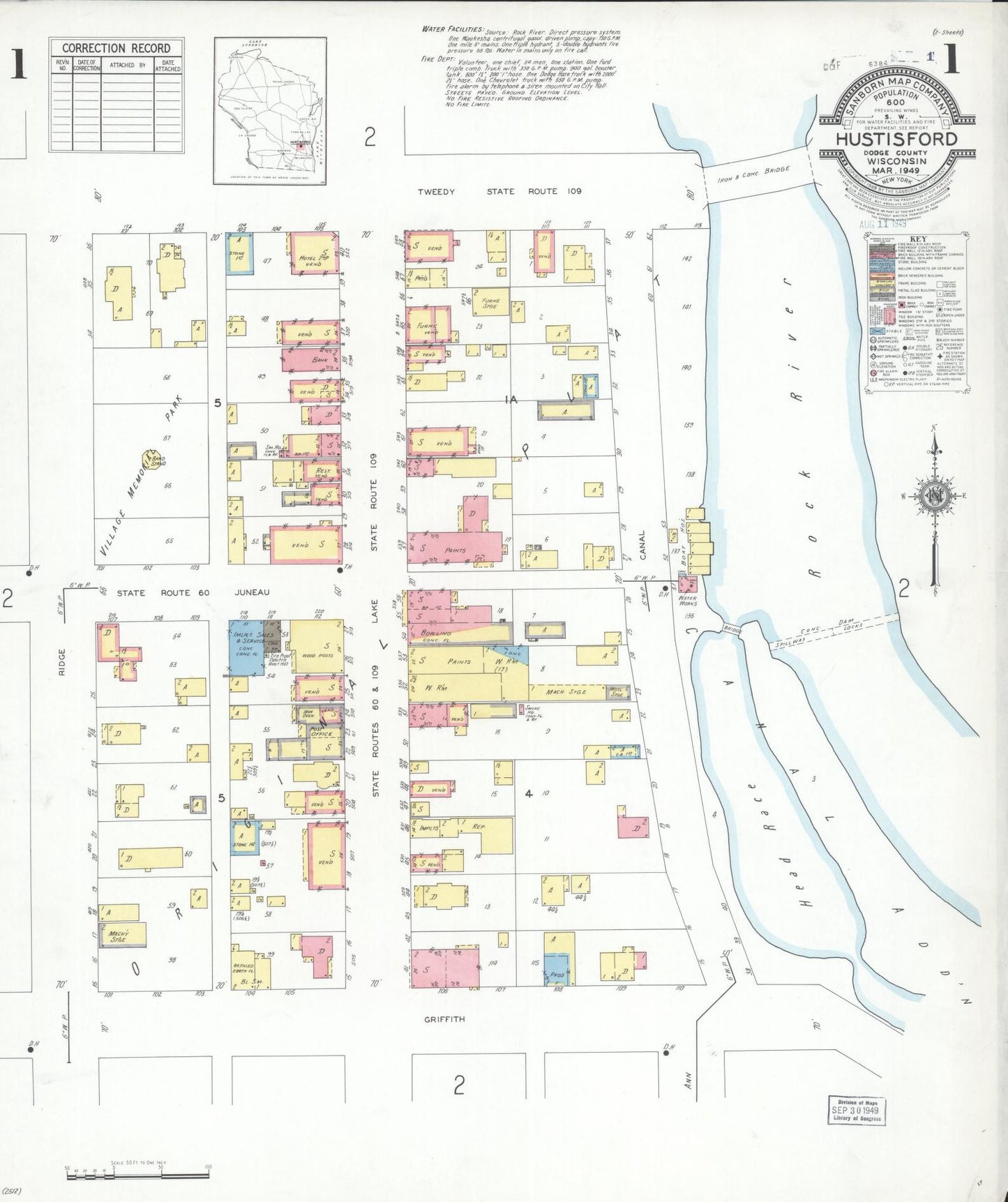 Sanborn Fire Insurance Map from Hustisford, Dodge County, Wisconsin (1949), Sheet #0001 - Complete Map Set gallery image, historic Sanborn map, vintage wall art, Wisconsin Wisconsin