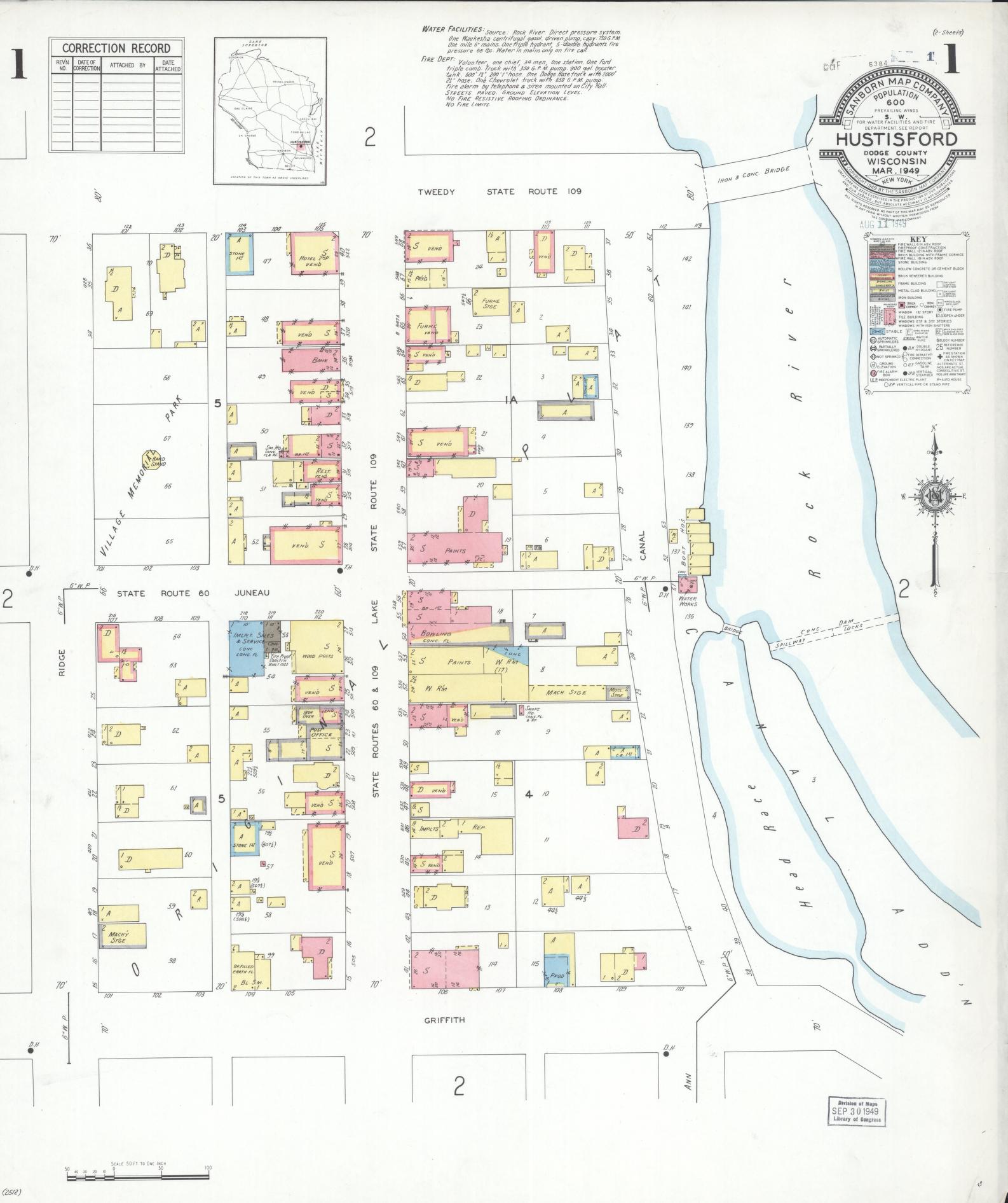 Sanborn Fire Insurance Map from Hustisford, Dodge County, Wisconsin (1949), Sheet #0001 - Complete Map Set gallery image, historic Sanborn map, vintage wall art, Wisconsin Wisconsin