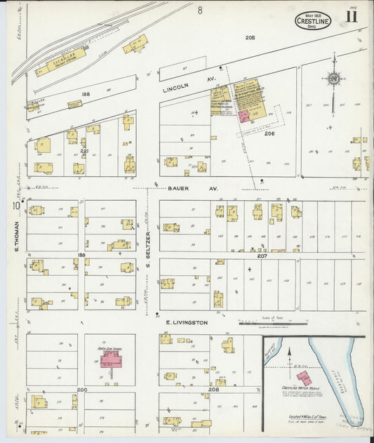 Sanborn Fire Insurance Map from Crestline, Crawford County, Ohio (1921), Sheet #0011 - Historic Sanborn Fire Insurance Map Print, vintage old map wall art, antique decor, genealogy gift, Ohio Ohio map