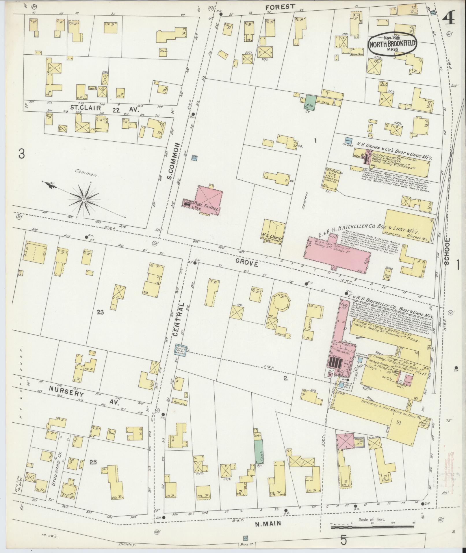 Sanborn Fire Insurance Map from North Brookfield, Worcester County, Massachusetts (1896), Sheet #0004 - Complete Map Set gallery image, historic Sanborn map, vintage wall art, Massachusetts Massachusetts