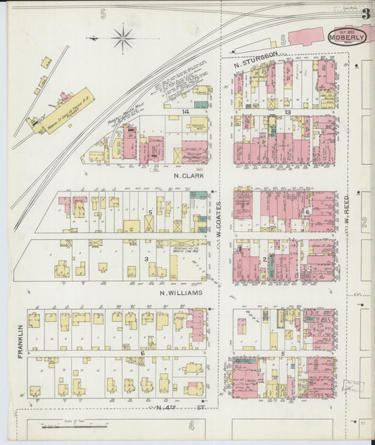 Sanborn Fire Insurance Map from Moberly, Randolph County, Missouri (1893), Sheet #0003 - Historic Sanborn Fire Insurance Map Print, vintage old map wall art, antique decor, genealogy gift, Missouri Missouri map