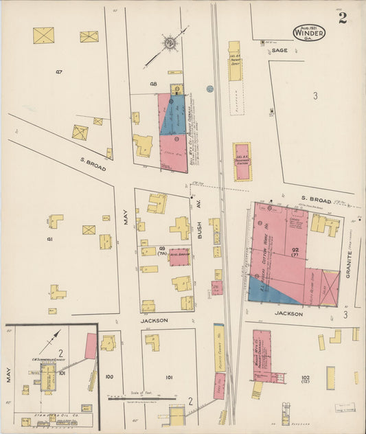 Sanborn Fire Insurance Map from Winder, Barrow County, Georgia (1921), Sheet #0002 - Historic Sanborn Fire Insurance Map Print, vintage old map wall art, antique decor, genealogy gift, Georgia Georgia map