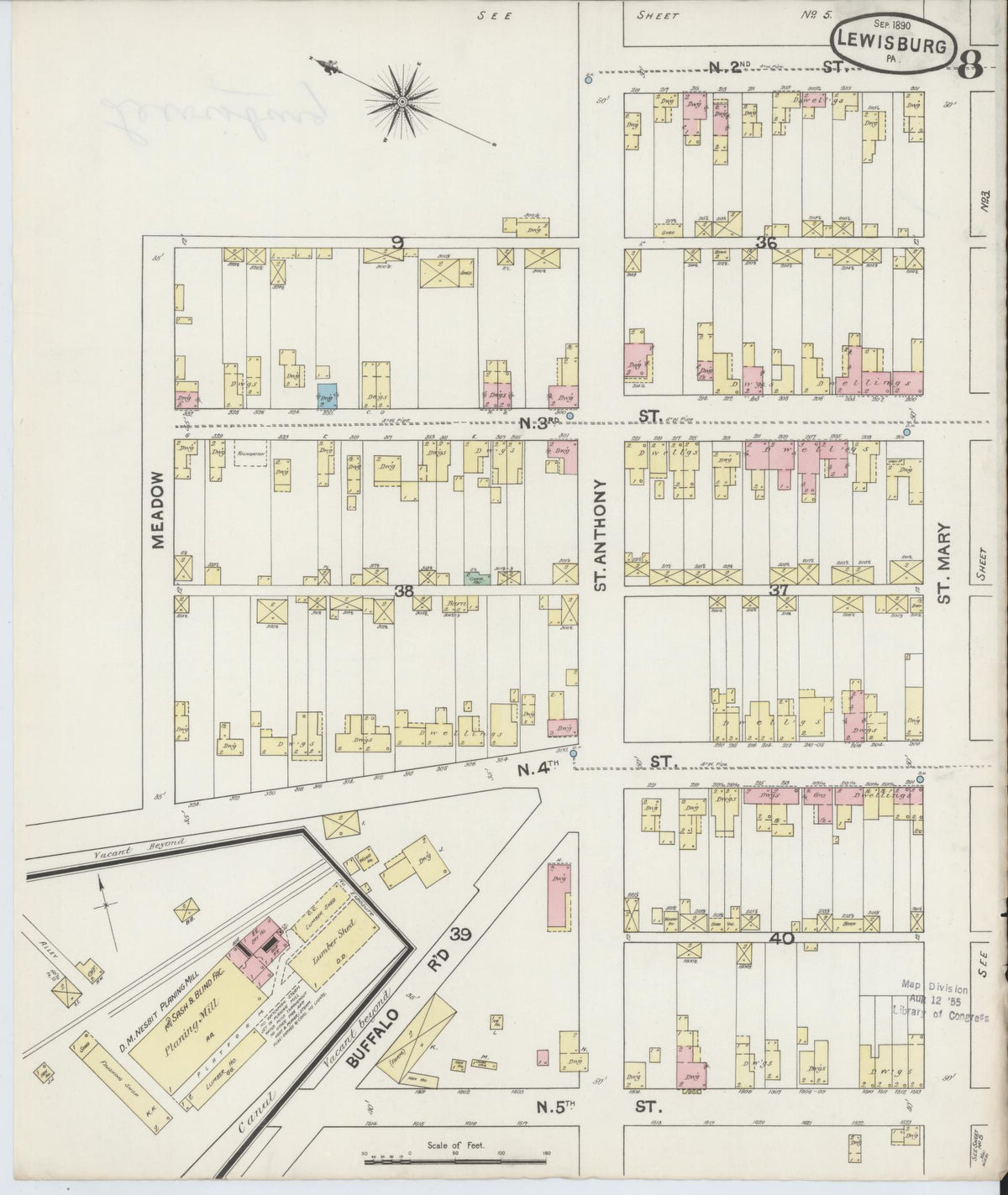 Sanborn Fire Insurance Map from Lewisburg, Union County, Pennsylvania (1890), Sheet #0008 - Complete Map Set gallery image, historic Sanborn map, vintage wall art, Pennsylvania Pennsylvania