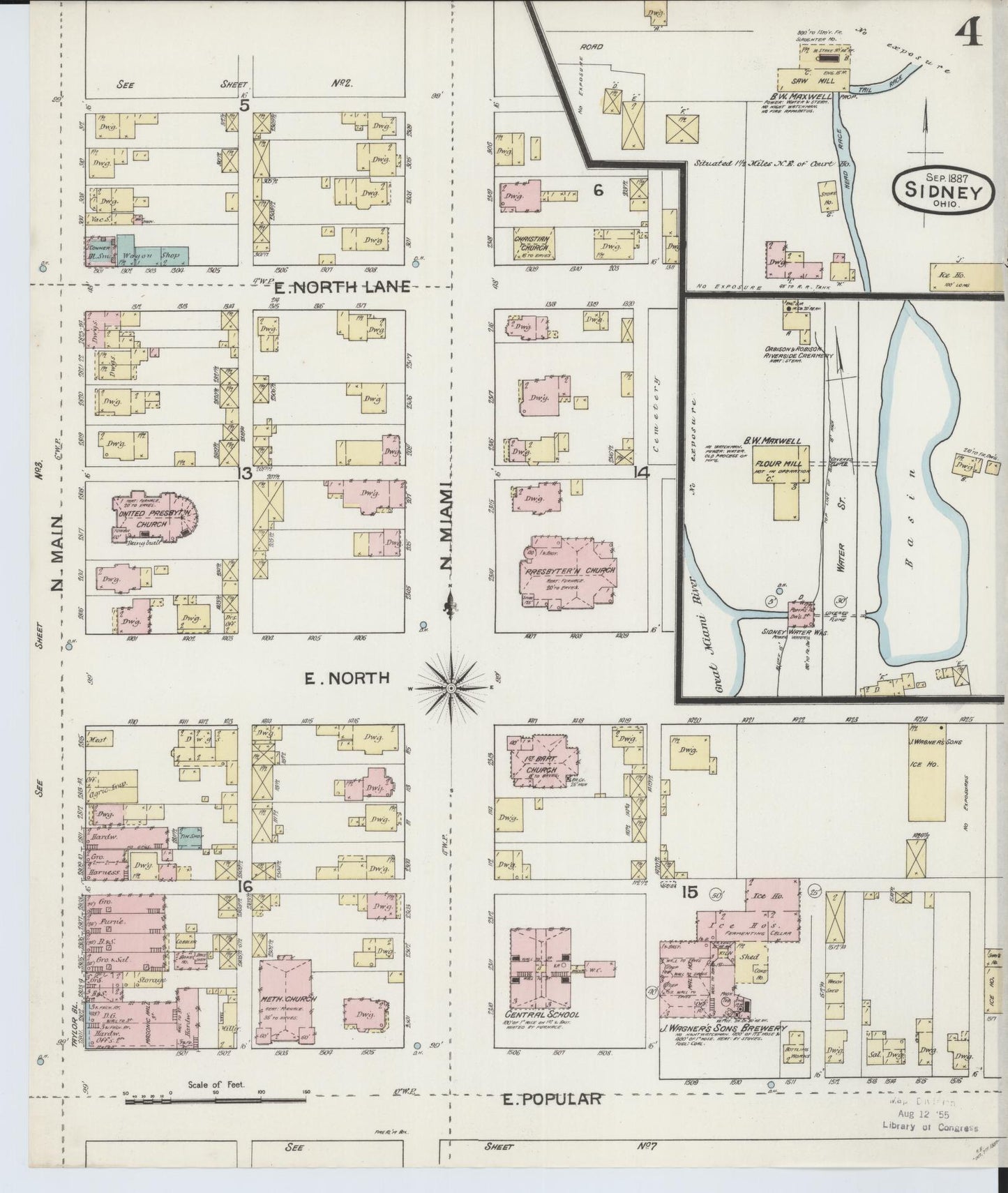 Sanborn Fire Insurance Map from Sidney, Shelby County, Ohio (1887), Sheet #0004 - Historic Sanborn Fire Insurance Map Print, vintage old map wall art, antique decor, genealogy gift, Ohio Ohio map