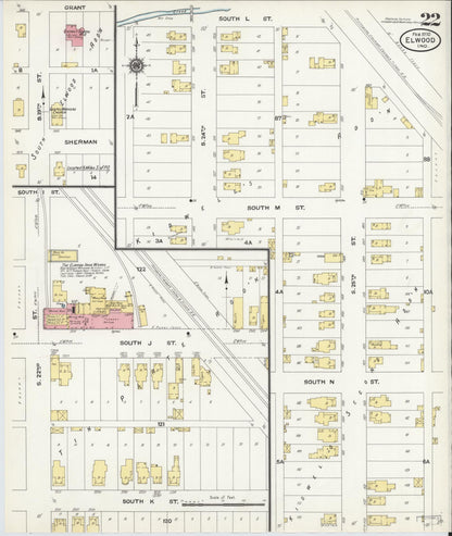 Sanborn Fire Insurance Map from Elwood, Madison County, Indiana (1910), Sheet #0022 - Historic Sanborn Fire Insurance Map Print, vintage old map wall art, antique decor, genealogy gift, Indiana Indiana map