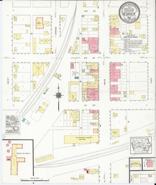 Sanborn Fire Insurance Map from Hedrick, Keokuk County, Iowa (1916), Sheet #0001 - Historic Sanborn Fire Insurance Map Print, vintage old map wall art