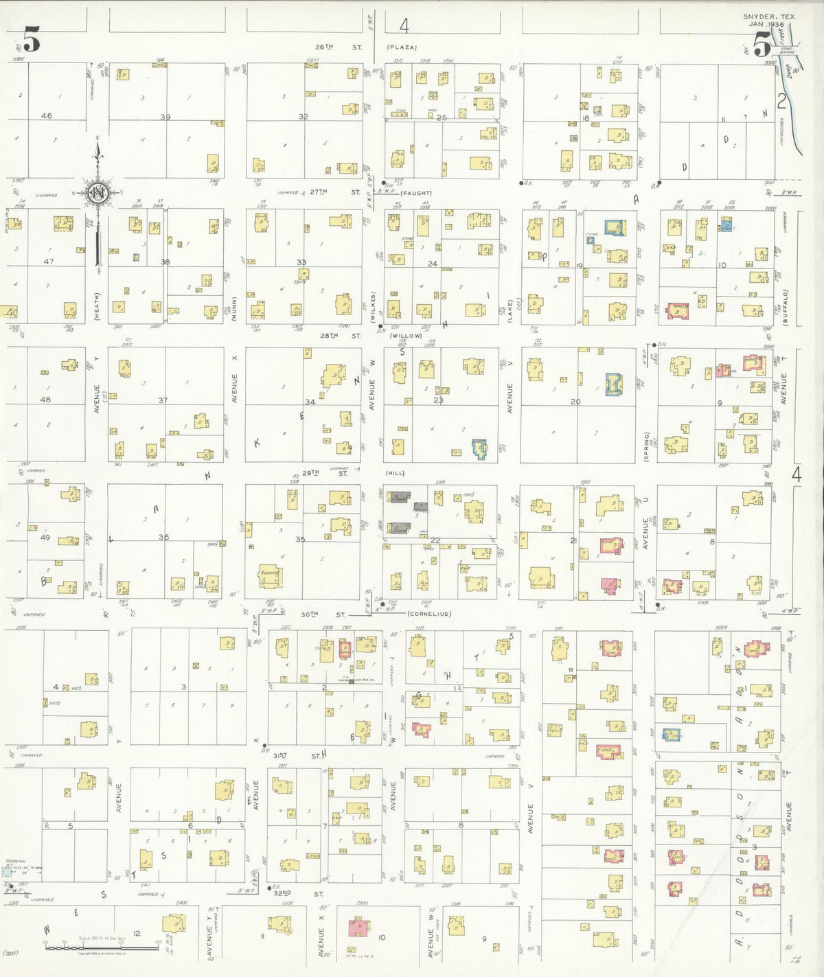 Sanborn Fire Insurance Map from Snyder, Scurry County, Texas (1936), Sheet #0005 - Complete Map Set gallery image, historic Sanborn map, vintage wall art, Texas Texas