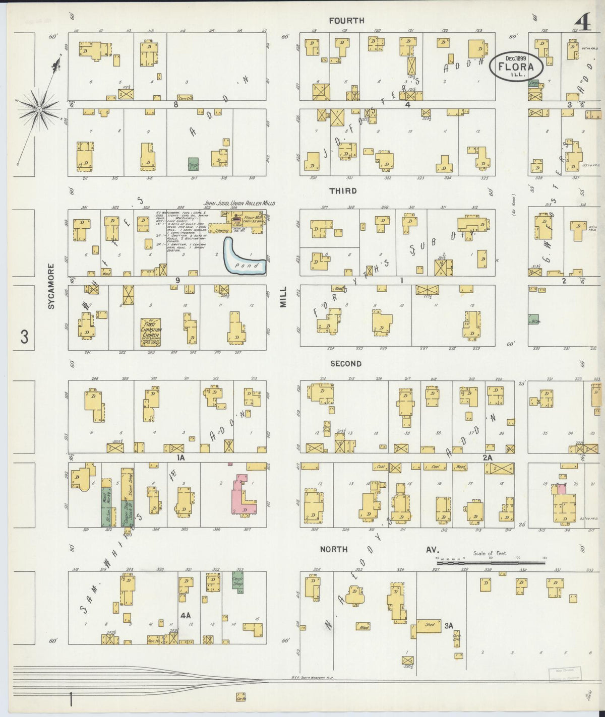 Sanborn Fire Insurance Map from Flora, Clay County, Illinois (1899), Sheet #0004 - Complete Map Set gallery image, historic Sanborn map, vintage wall art, Illinois Illinois