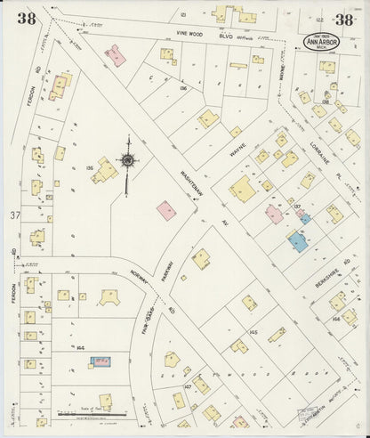 Sanborn Fire Insurance Map from Ann Arbor, Washtenaw County, Michigan (1925), Sheet #0038 - Complete Map Set gallery image, historic Sanborn map, vintage wall art, Michigan Michigan