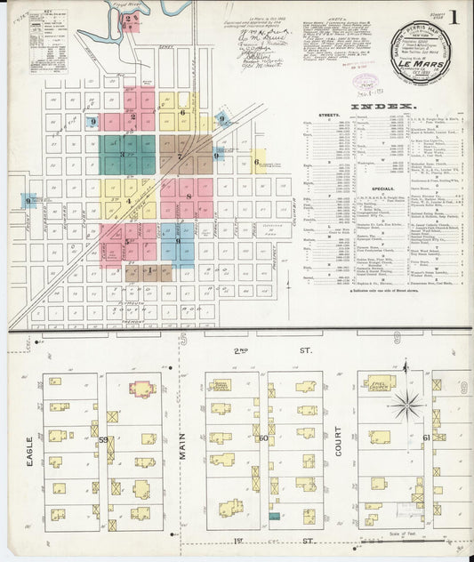 Sanborn Fire Insurance Map from Le Mars, Plymouth County, Iowa (1893), Sheet #0001 - Historic Sanborn Fire Insurance Map Print, vintage old map wall art