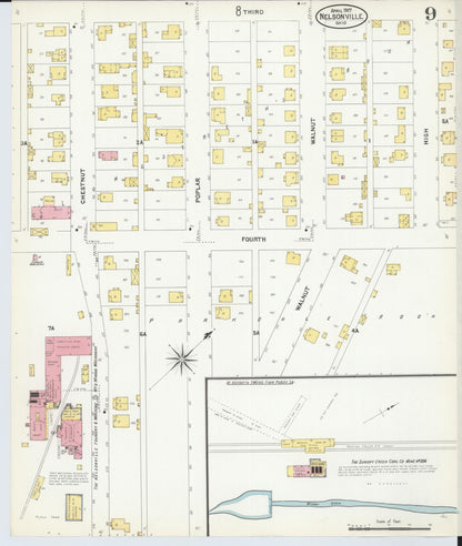 Sanborn Fire Insurance Map from Nelsonville, Athens County, Ohio (1907), Sheet #0009 - Historic Sanborn Fire Insurance Map Print, vintage old map wall art, antique decor, genealogy gift, Ohio Ohio map