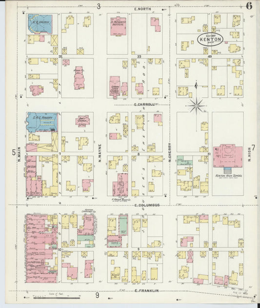Sanborn Fire Insurance Map from Kenton, Hardin County, Ohio (1897), Sheet #0006 - Historic Sanborn Fire Insurance Map Print, vintage old map wall art, antique decor, genealogy gift, Ohio Ohio map