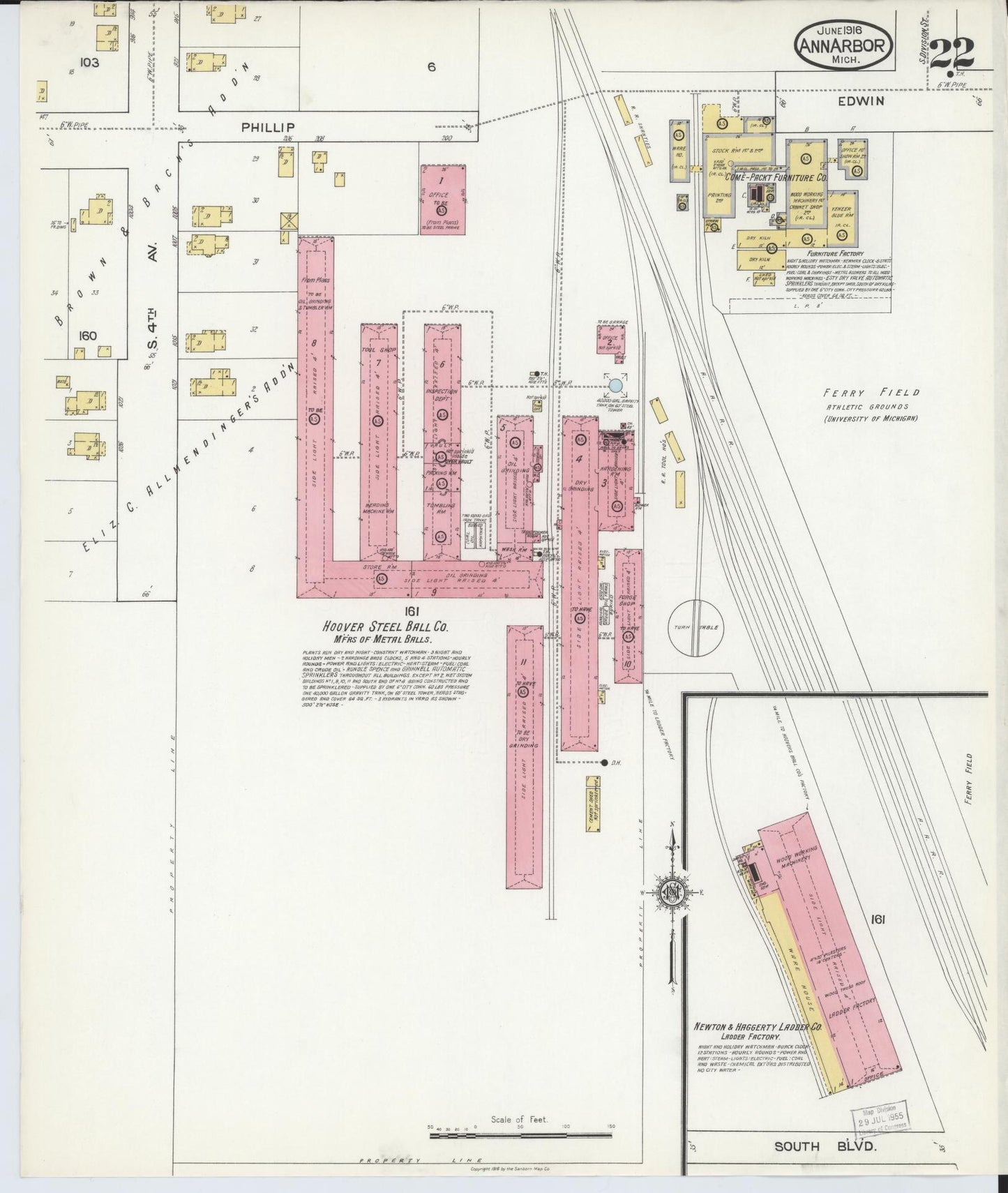 Sanborn Fire Insurance Map from Ann Arbor, Washtenaw County, Michigan (1916), Sheet #0022 - Complete Map Set gallery image, historic Sanborn map, vintage wall art, Michigan Michigan