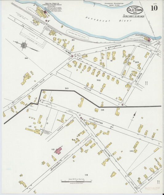 Sanborn Fire Insurance Map from Old Town, Penobscot County, Maine (1921), Sheet #0010 - Historic Sanborn Fire Insurance Map Print, vintage old map wall art, antique decor, genealogy gift, Maine Maine map