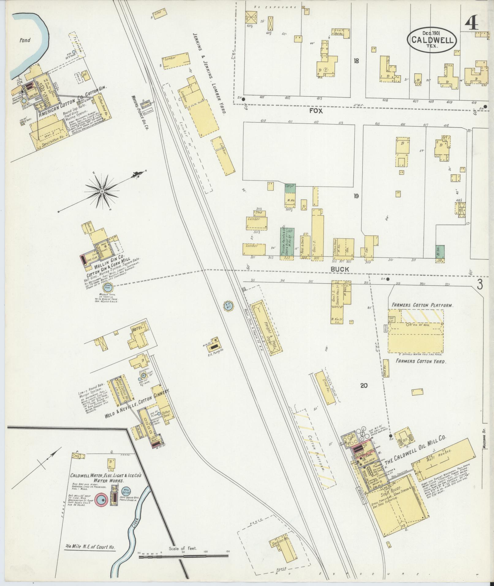 Sanborn Fire Insurance Map from Caldwell, Burleson County, Texas (1901), Sheet #0004 - Historic Sanborn Fire Insurance Map Print, vintage old map wall art, antique decor, genealogy gift, Texas Texas map