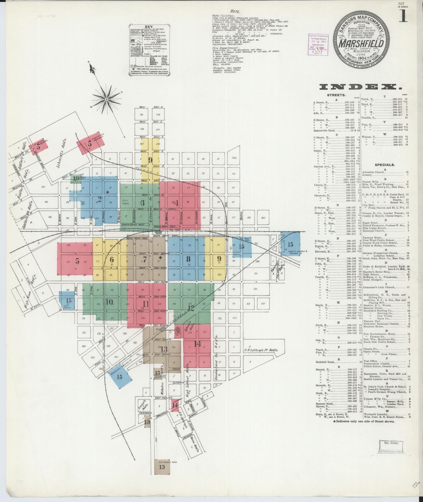 Sanborn Fire Insurance Map from Marshfield, Wood County, Wisconsin (1904), Sheet #0001 - Complete Map Set gallery image, historic Sanborn map, vintage wall art, Wisconsin Wisconsin