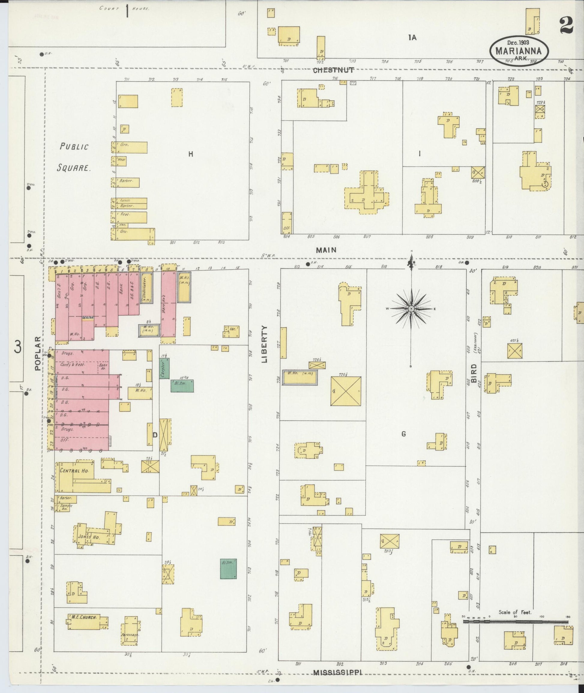 Sanborn Fire Insurance Map from Marianna, Lee County, Arkansas (1903), Sheet #0002 - Complete Map Set gallery image, historic Sanborn map, vintage wall art, Arkansas Arkansas