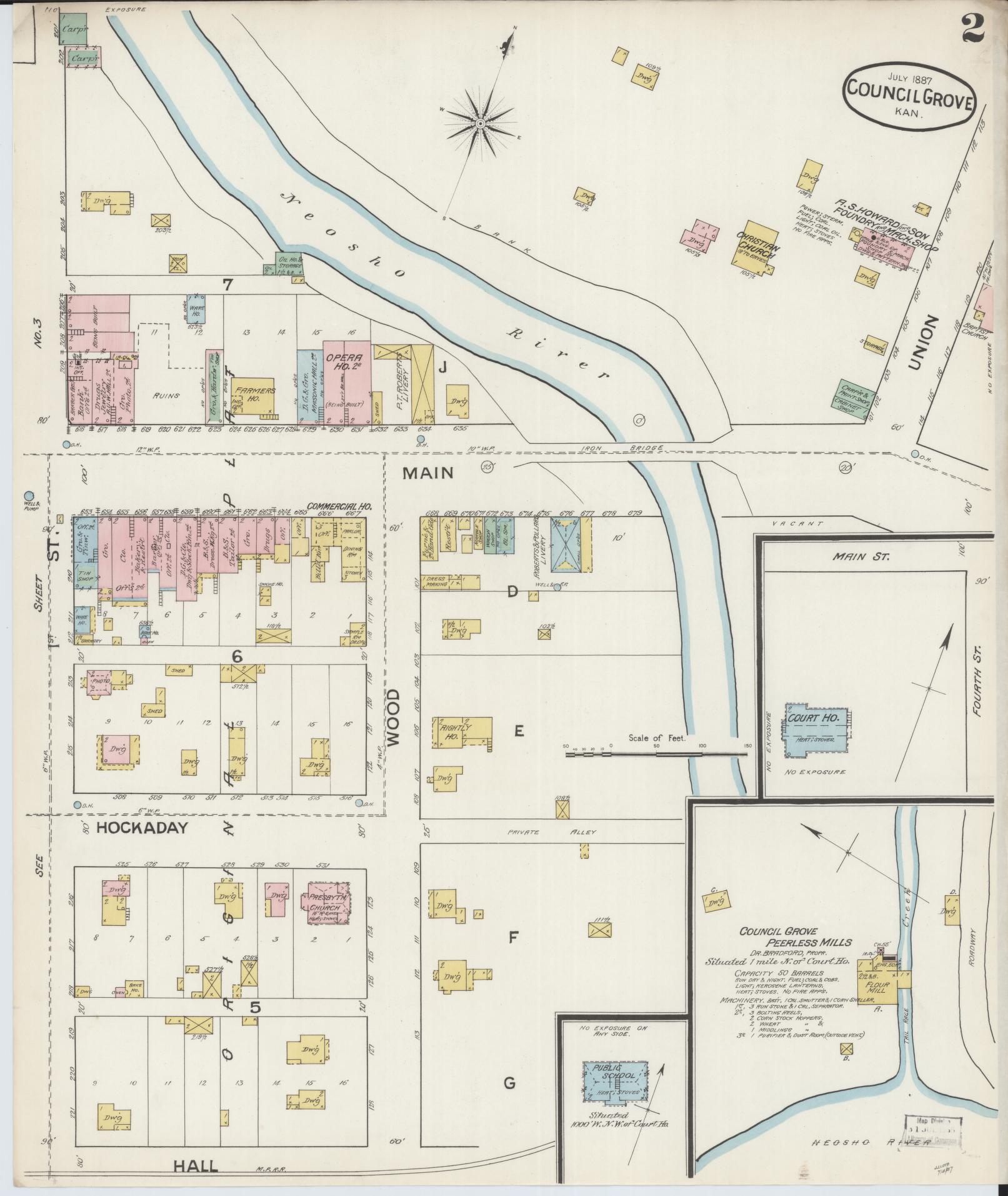 Sanborn Fire Insurance Map from Council Grove, Morris County, Kansas (1887), Sheet #0002 - Historic Sanborn Fire Insurance Map Print, vintage old map wall art, antique decor, genealogy gift, Kansas Kansas map