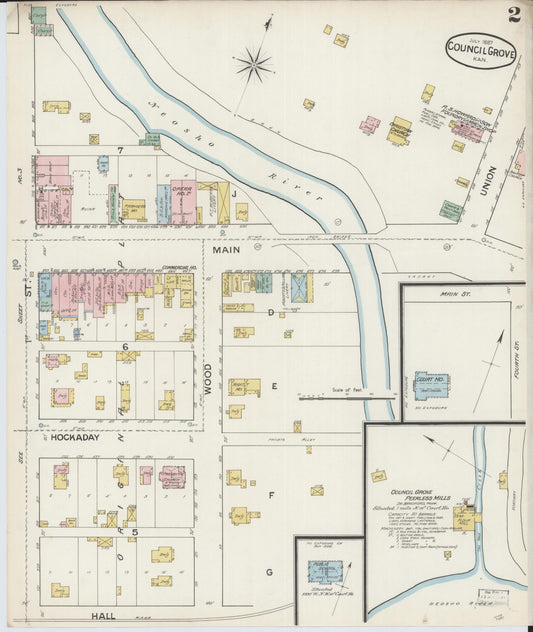 Sanborn Fire Insurance Map from Council Grove, Morris County, Kansas (1887), Sheet #0002 - Historic Sanborn Fire Insurance Map Print, vintage old map wall art, antique decor, genealogy gift, Kansas Kansas map