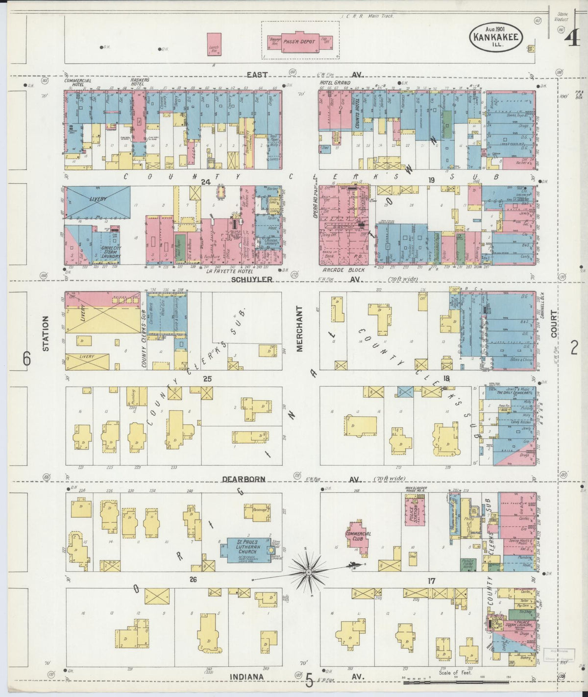 Sanborn Fire Insurance Map from Kankakee, Kankakee County, Illinois (1901), Sheet #0004 - Complete Map Set gallery image, historic Sanborn map, vintage wall art, Illinois Illinois
