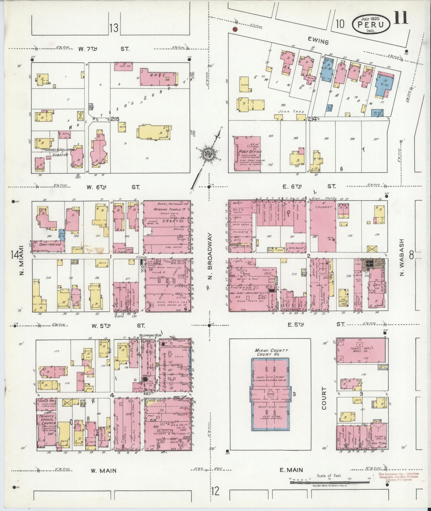 Sanborn Fire Insurance Map from Peru, Miami County, Indiana (1920), Sheet #0011 - Historic Sanborn Fire Insurance Map Print, vintage old map wall art, antique decor, genealogy gift, Indiana Indiana map