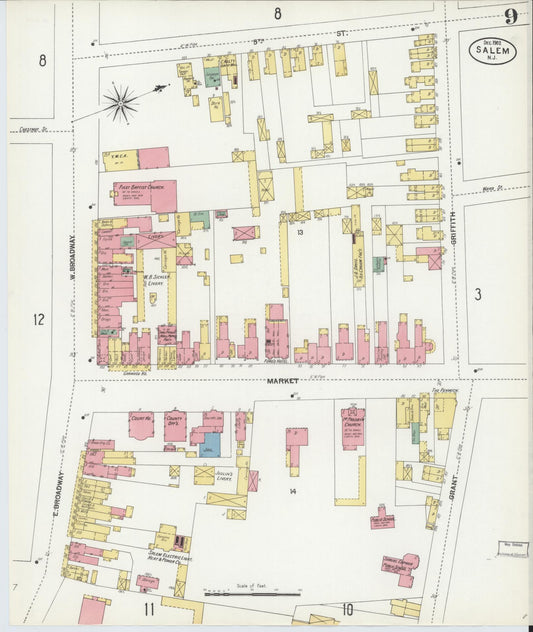 Sanborn Fire Insurance Map from Salem, Salem County, New Jersey (1902), Sheet #0009 - Historic Sanborn Fire Insurance Map Print, vintage old map wall art, antique decor, genealogy gift, New Jersey New Jersey map