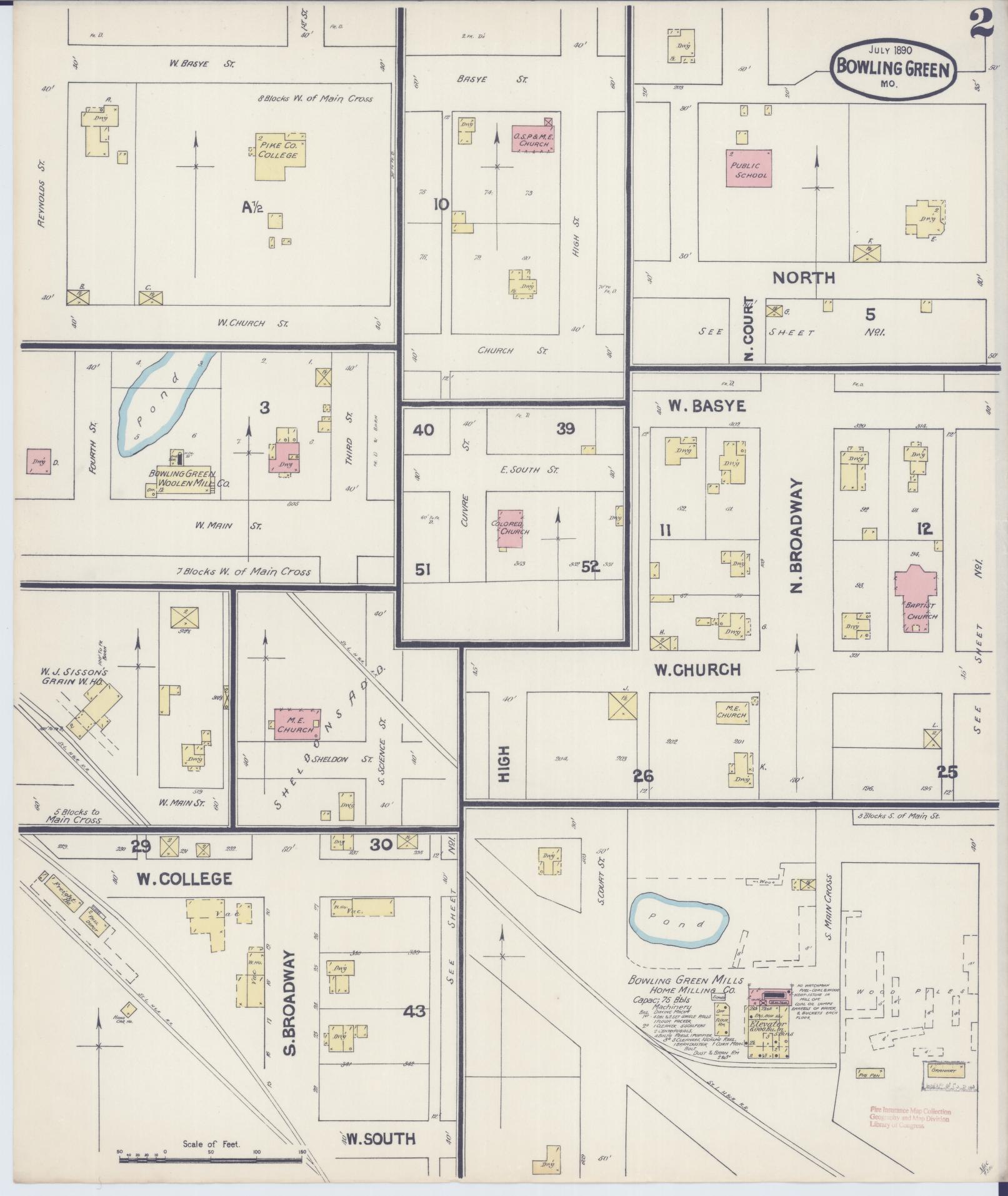 Sanborn Fire Insurance Map from Bowling Green, Pike County, Missouri (1890), Sheet #0002 - Historic Sanborn Fire Insurance Map Print, vintage old map wall art, antique decor, genealogy gift, Missouri Missouri map